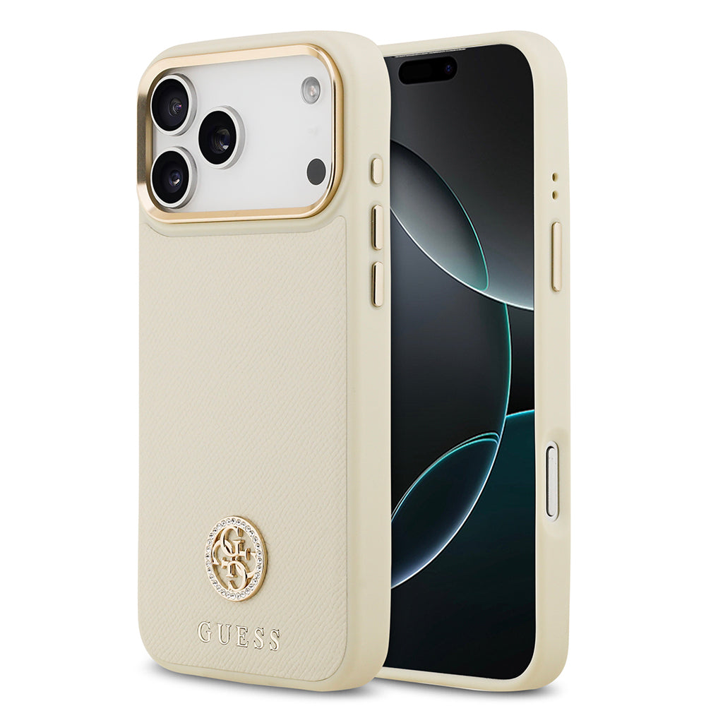 __vg|Bej|0|3666339529932-01|Apple iPhone 17 Pro Max Kılıf Guess Orjinal Lisanslı MagSafe Şarj Özellikli Grained Yazı ve Taşlı 4G Logolu Kapak