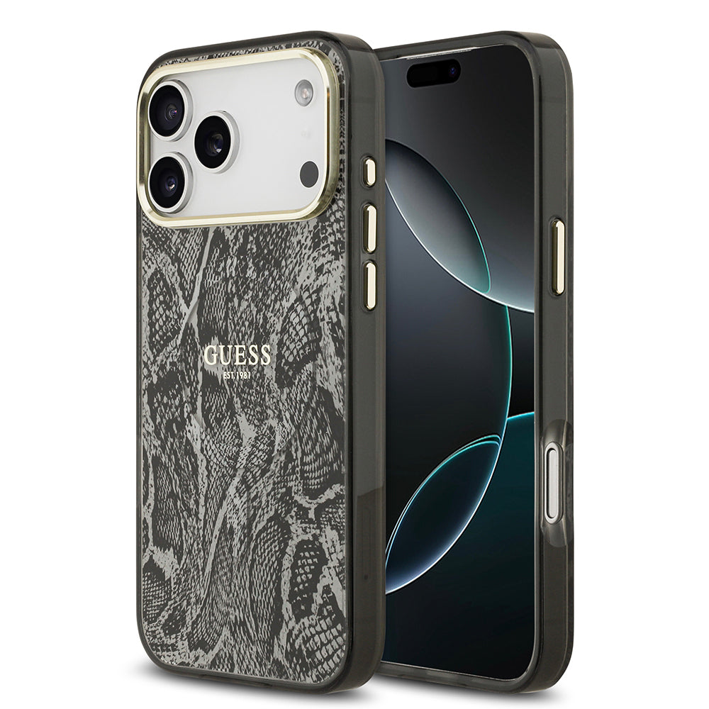 __vg|Siyah|0|3666339535346-01|Apple iPhone 17 Pro Max Kılıf Guess Orjinal Lisanslı MagSafe Şarj Özellikli Yazı Logolu Python Desenli Kapak