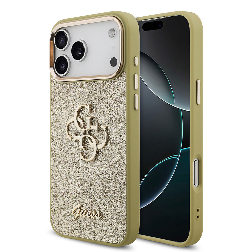 __vg|Gold|0|3666339558420-01|Apple iPhone 17 Pro Max Kılıf Guess Orjinal Lisanslı 4G Büyük Metal Kamera Çerçeveli ve Logolu Glitter Kapak