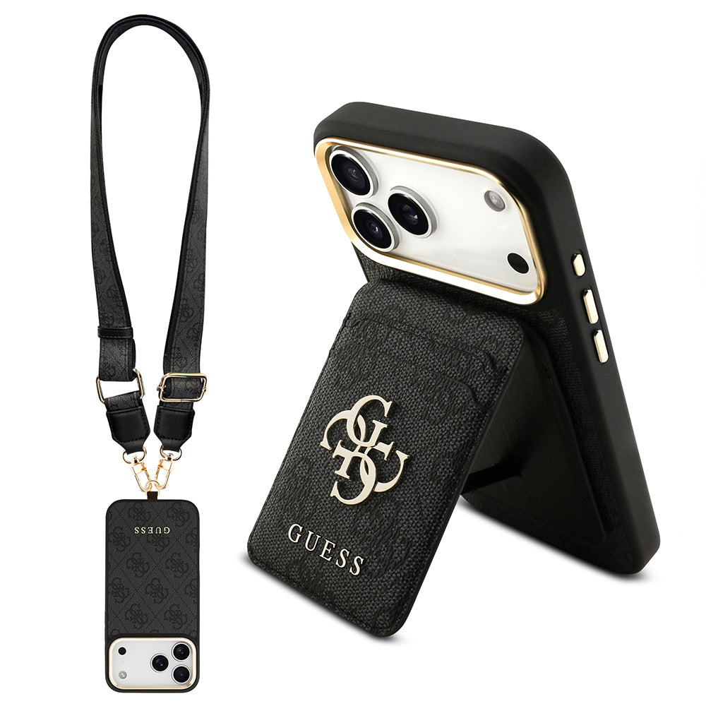 __vg|Siyah|0|3666339558826-01|Apple iPhone 17 Pro Max Kılıf Guess Orjinal Lisanslı MagSafe Şarj Özellikli Askılı ve 4G Logo Kartlıklı Kapak
