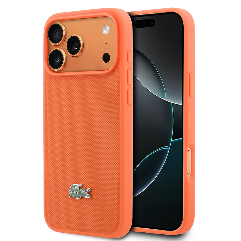 __vg|Turuncu|0|3666339578374-01|Apple iPhone 17 Pro Max Kılıf Lacoste Orjinal Lisanslı MagSafe Şarj Özellikli PU Pike Desenli Metal Logolu Kapak