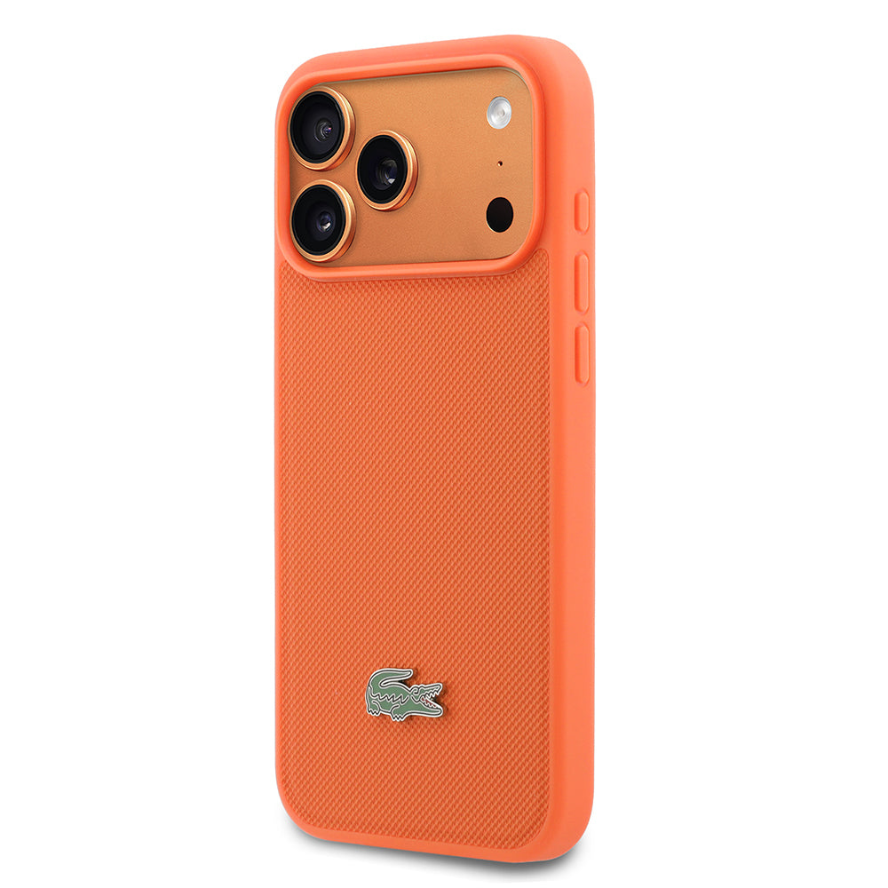 __vg|Turuncu|1|3666339578374-02|Apple iPhone 17 Pro Max Kılıf Lacoste Orjinal Lisanslı MagSafe Şarj Özellikli PU Pike Desenli Metal Logolu Kapak