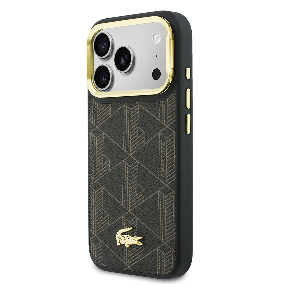 __vg|Kahverengi|1|3666339581572-02|Apple iPhone 17 Pro Max Kılıf Lacoste Orjinal Lisanslı MagSafe Şarj Özellikli Standlı PU Deri Karışık Monogram Desenli Kapak