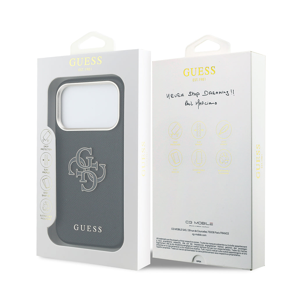__vg|Siyah|7|3666339583996-08|Apple iPhone 17 Pro Max Kılıf Guess Orjinal Lisanslı 4G Büyük Metal Kamera Çerçeveli PU Deri Resin Kapak