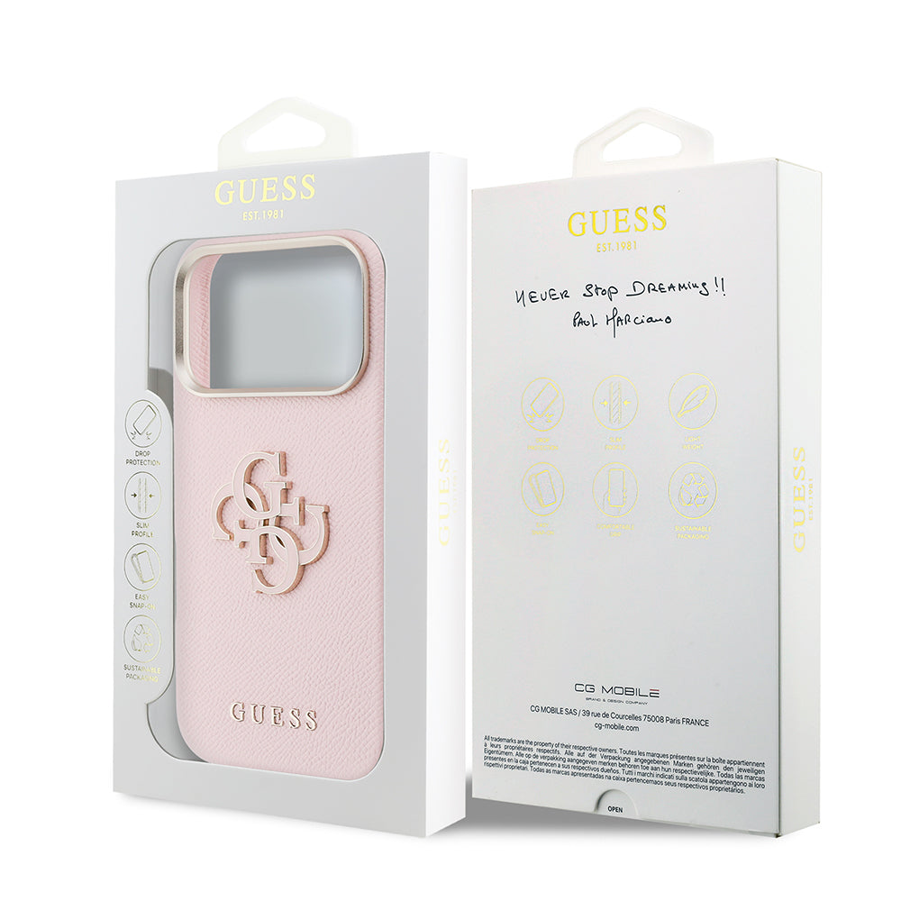 __vg|Pembe|7|3666339584474-08|Apple iPhone 17 Pro Max Kılıf Guess Orjinal Lisanslı 4G Büyük Metal Kamera Çerçeveli PU Deri Resin Kapak