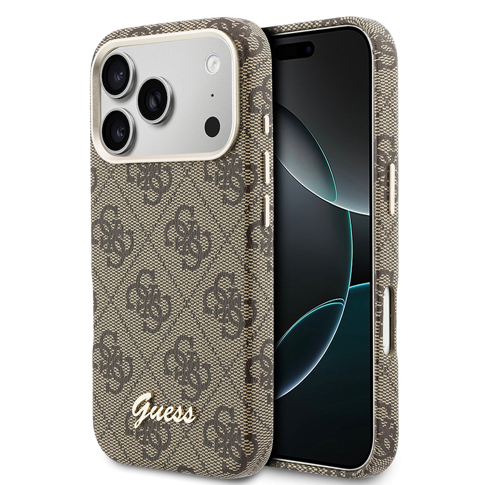 __vg|Kahverengi|0|3666339585112-01|Apple iPhone 17 Pro Max Kılıf Guess Orjinal Lisanslı MagSafe Şarj Özellikli Script Yazı Logolu 4G Desenli Kapak