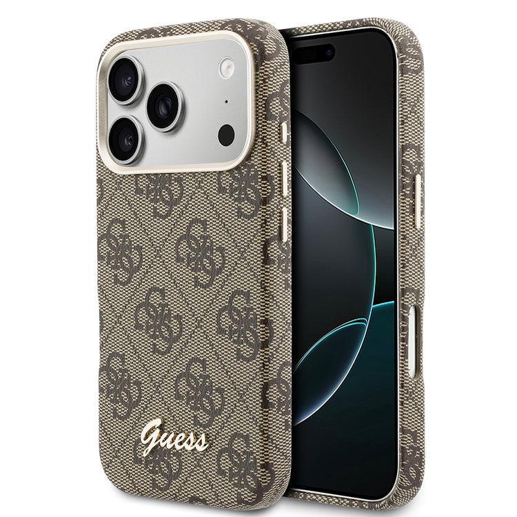__vg|Kahverengi|0|3666339585112-01|Apple iPhone 17 Pro Max Kılıf Guess Orjinal Lisanslı MagSafe Şarj Özellikli Script Yazı Logolu 4G Desenli Kapak