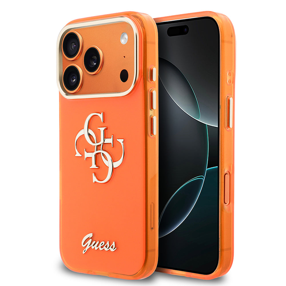 __vg|Turuncu|0|3666339590390-01|Apple iPhone 17 Pro Max Kılıf Guess Orjinal Lisanslı Yazı ve 4G Büyük Metal Logolu Silikon Kapak