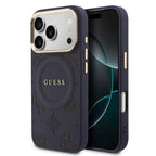 __vg|Lacivert|0|3666339593278-01|Apple iPhone 17 Pro Max Kılıf Guess Orjinal Lisanslı MagSafe Şarj Özellikli Sıcak Baskılı Yazı Logolu PU Deri Peony Kapak