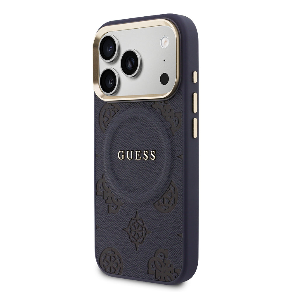 __vg|Lacivert|1|3666339593278-02|Apple iPhone 17 Pro Max Kılıf Guess Orjinal Lisanslı MagSafe Şarj Özellikli Sıcak Baskılı Yazı Logolu PU Deri Peony Kapak