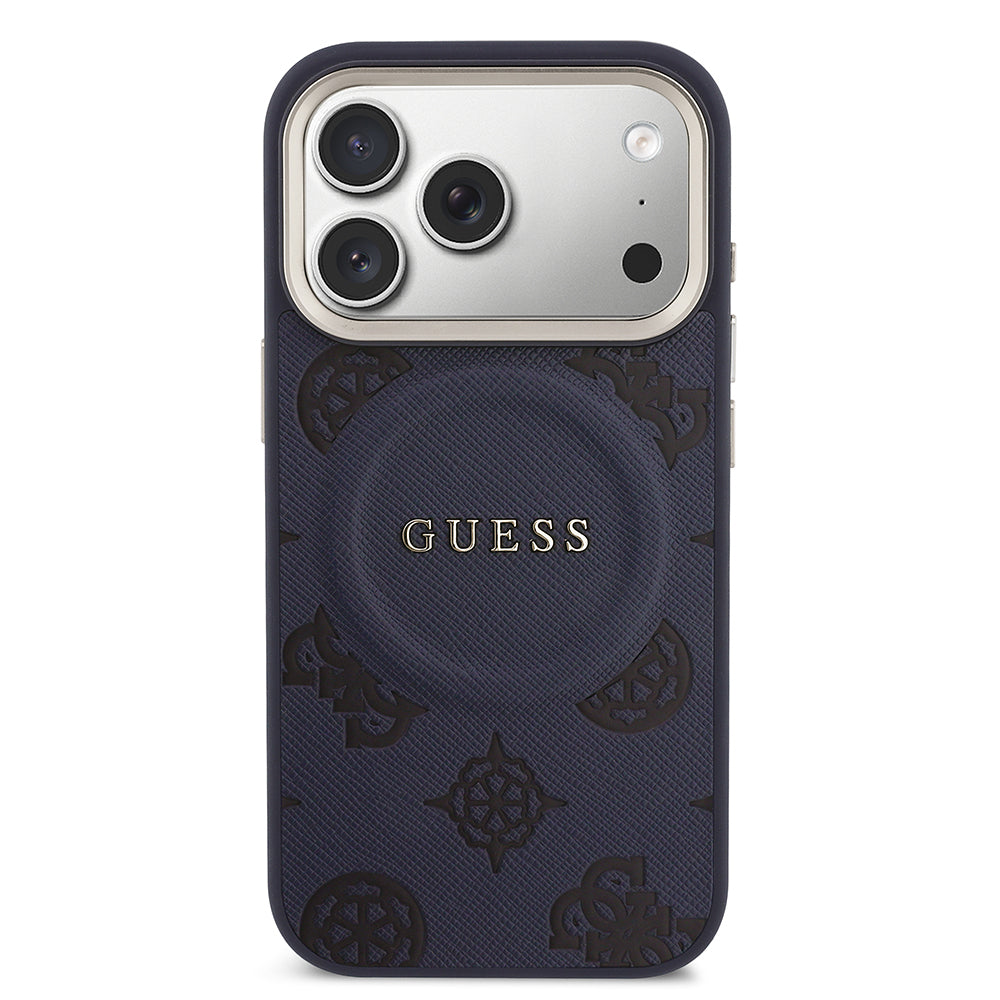 __vg|Lacivert|2|3666339593278-03|Apple iPhone 17 Pro Max Kılıf Guess Orjinal Lisanslı MagSafe Şarj Özellikli Sıcak Baskılı Yazı Logolu PU Deri Peony Kapak
