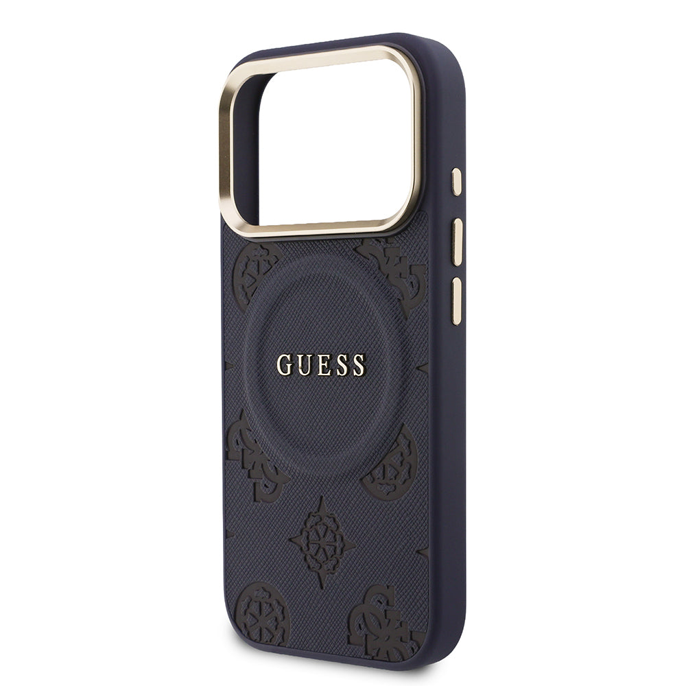 __vg|Lacivert|5|3666339593278-06|Apple iPhone 17 Pro Max Kılıf Guess Orjinal Lisanslı MagSafe Şarj Özellikli Sıcak Baskılı Yazı Logolu PU Deri Peony Kapak