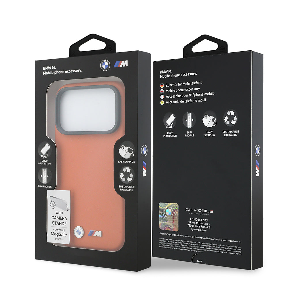 __vg|Turuncu|7|3666339595265-08|Apple iPhone 17 Pro Max Kılıf BMW Orjinal Lisanslı MagSafe Şarj Özellikli Standlı Metal Kamera Çerçeveli M Logolu PU Deri Kapak