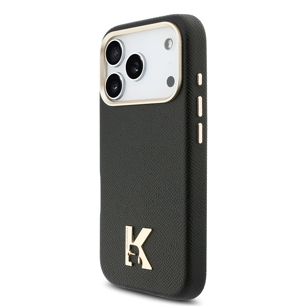 __vg|Siyah|1|3666339596620-02|Apple iPhone 17 Pro Max Kılıf Karl Lagerfeld Orjinal Lisanslı MagSafe Şarj Özellikli Gold Kamera Çerçeveli KHEAD Metal Logolu PU Deri Kapak