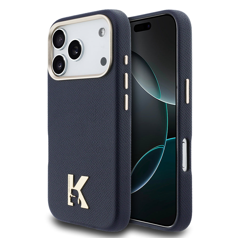 __vg|Lacivert|0|3666339597429-01|Apple iPhone 17 Pro Max Kılıf Karl Lagerfeld Orjinal Lisanslı MagSafe Şarj Özellikli Gold Kamera Çerçeveli KHEAD Metal Logolu PU Deri Kapak