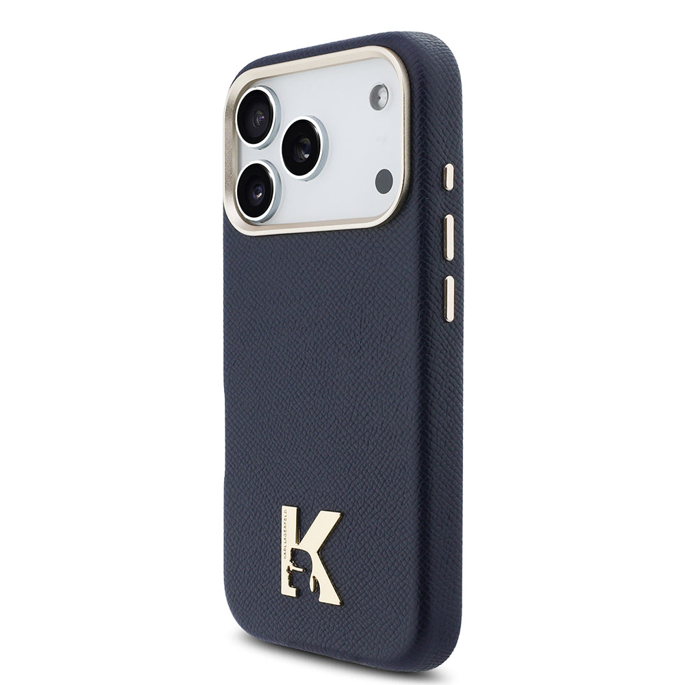 __vg|Lacivert|1|3666339597429-02|Apple iPhone 17 Pro Max Kılıf Karl Lagerfeld Orjinal Lisanslı MagSafe Şarj Özellikli Gold Kamera Çerçeveli KHEAD Metal Logolu PU Deri Kapak