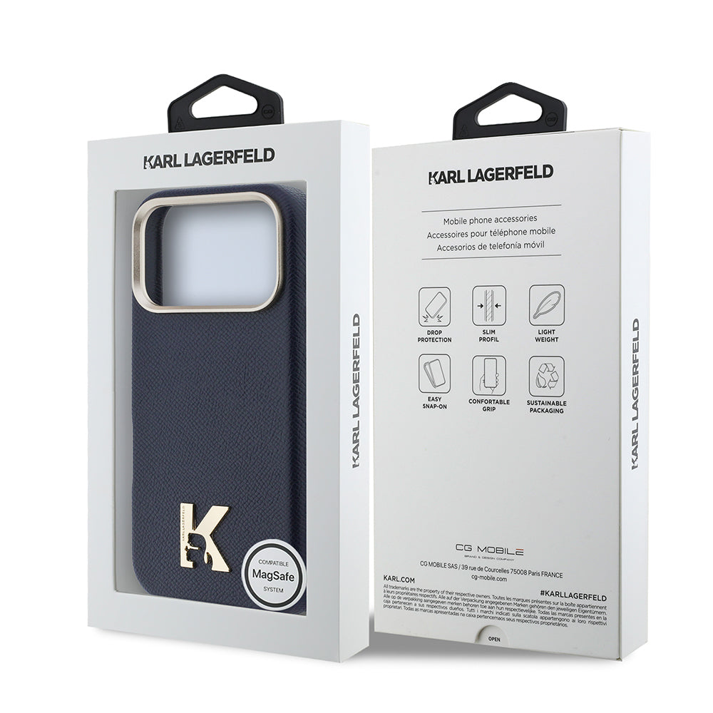 __vg|Lacivert|7|3666339597429-08|Apple iPhone 17 Pro Max Kılıf Karl Lagerfeld Orjinal Lisanslı MagSafe Şarj Özellikli Gold Kamera Çerçeveli KHEAD Metal Logolu PU Deri Kapak
