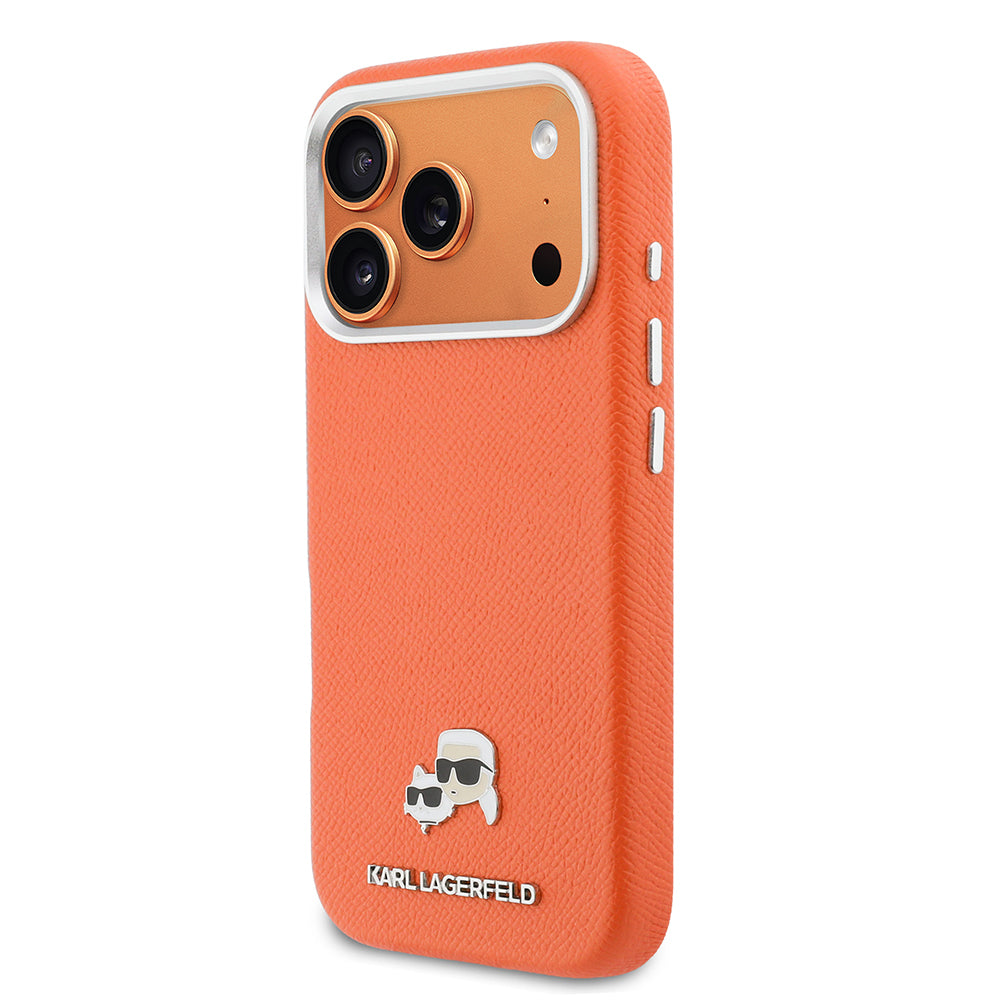 __vg|Turuncu|1|3666339600143-02|Apple iPhone 17 Pro Max Kılıf Karl Lagerfeld Orjinal Lisanslı MagSafe Şarj Özellikli Metal Kamera ve Buton Tasarımlı K&C Head Logolu PU Deri Kapak