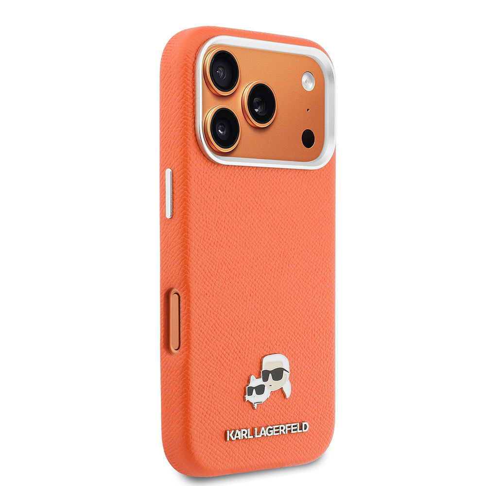 __vg|Turuncu|3|3666339600143-04|Apple iPhone 17 Pro Max Kılıf Karl Lagerfeld Orjinal Lisanslı MagSafe Şarj Özellikli Metal Kamera ve Buton Tasarımlı K&C Head Logolu PU Deri Kapak