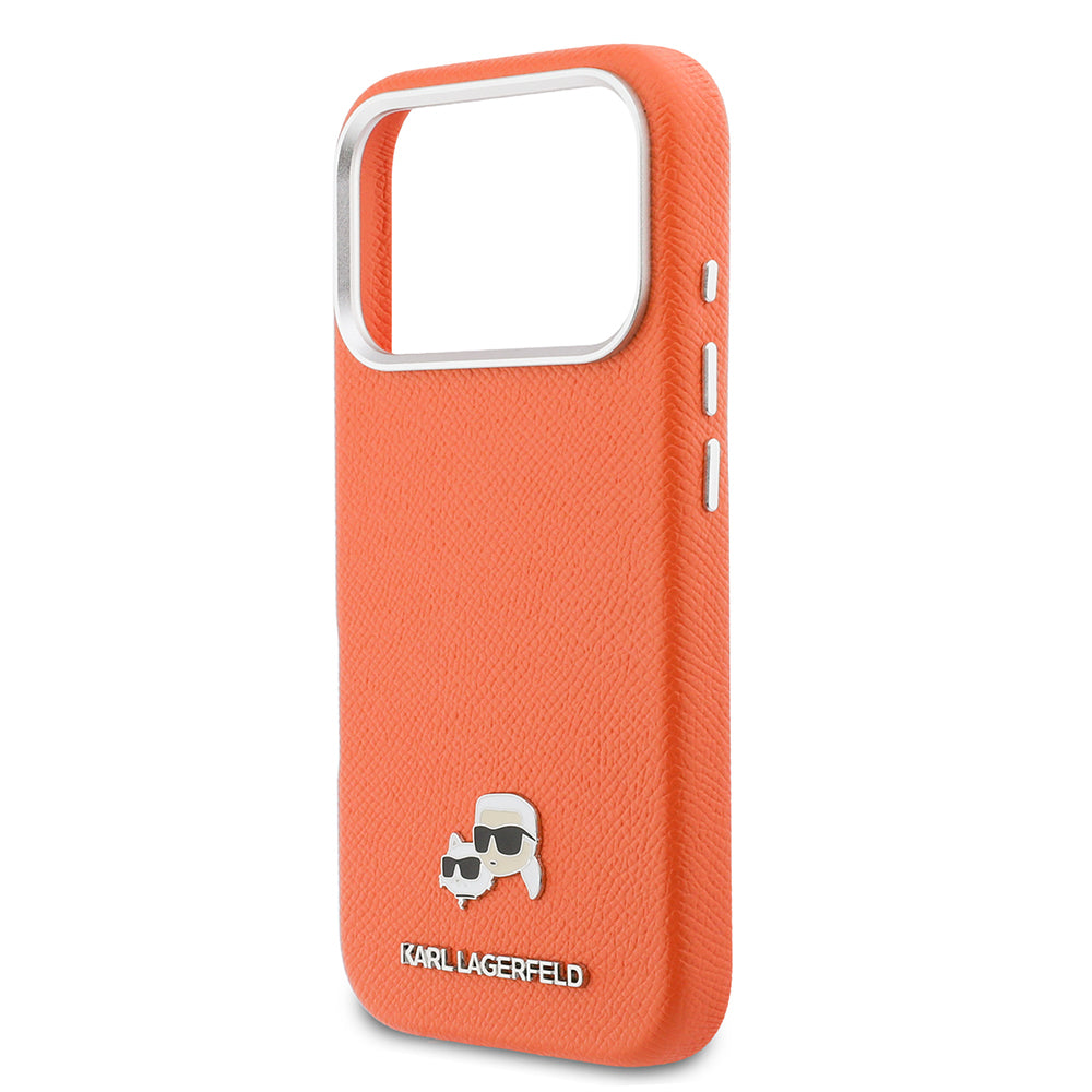 __vg|Turuncu|5|3666339600143-06|Apple iPhone 17 Pro Max Kılıf Karl Lagerfeld Orjinal Lisanslı MagSafe Şarj Özellikli Metal Kamera ve Buton Tasarımlı K&C Head Logolu PU Deri Kapak