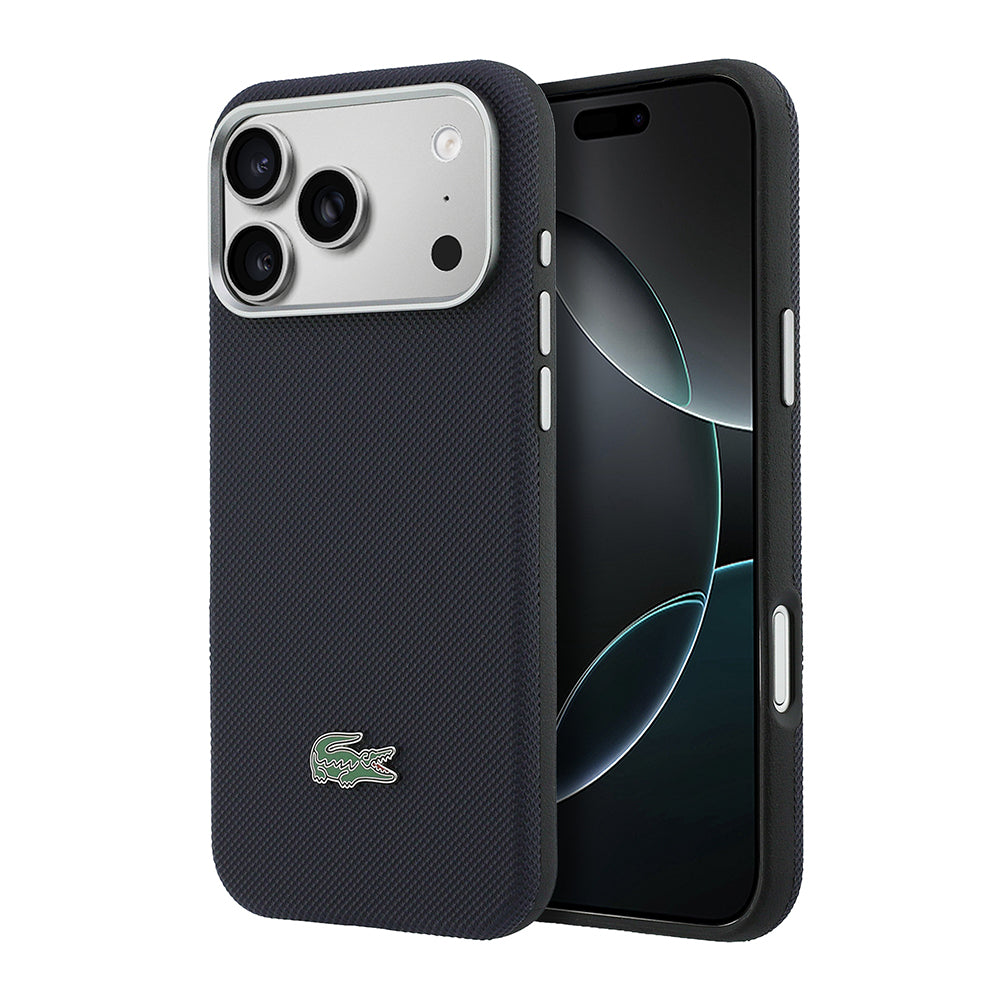 __vg|Lacivert|0|3666339610869-01|Apple iPhone 17 Pro Max Kılıf Lacoste Orjinal Lisanslı MagSafe Şarj Özellikli PVC Yarı Pike Desenli Arka Yüzey İkonik Timsah Dokuma Logolu Kapak