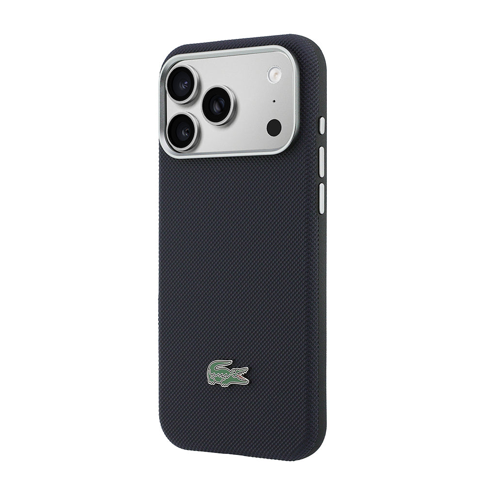 __vg|Lacivert|1|3666339610869-02|Apple iPhone 17 Pro Max Kılıf Lacoste Orjinal Lisanslı MagSafe Şarj Özellikli PVC Yarı Pike Desenli Arka Yüzey İkonik Timsah Dokuma Logolu Kapak