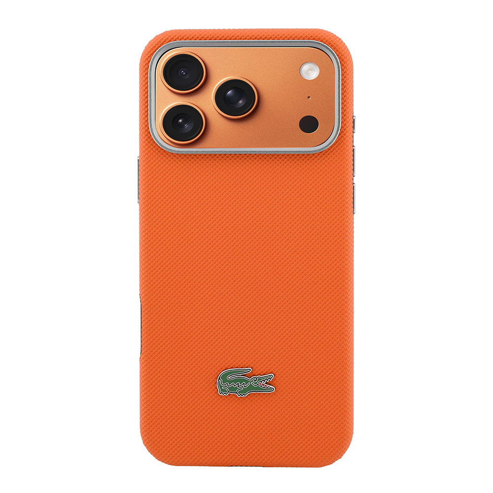 __vg|Turuncu|2|3666339611347-03|Apple iPhone 17 Pro Max Kılıf Lacoste Orjinal Lisanslı MagSafe Şarj Özellikli PVC Yarı Pike Desenli Arka Yüzey İkonik Timsah Dokuma Logolu Kapak