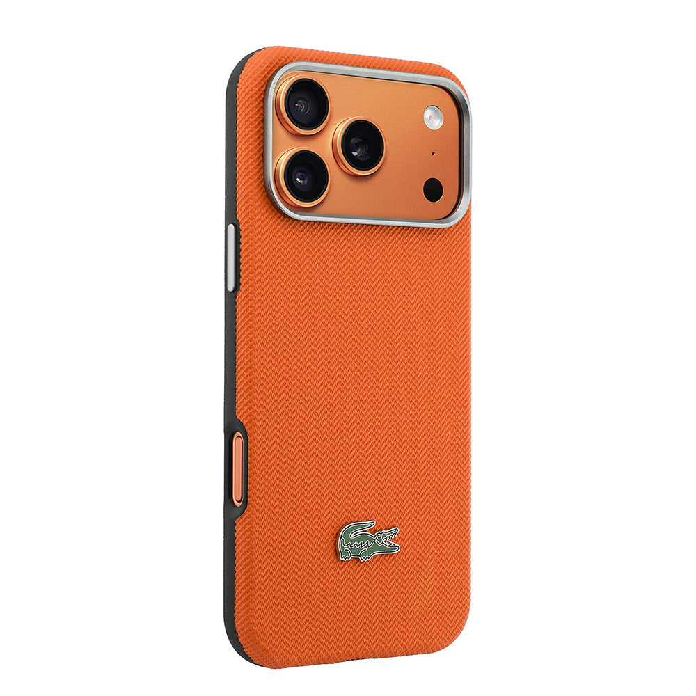 __vg|Turuncu|3|3666339611347-04|Apple iPhone 17 Pro Max Kılıf Lacoste Orjinal Lisanslı MagSafe Şarj Özellikli PVC Yarı Pike Desenli Arka Yüzey İkonik Timsah Dokuma Logolu Kapak