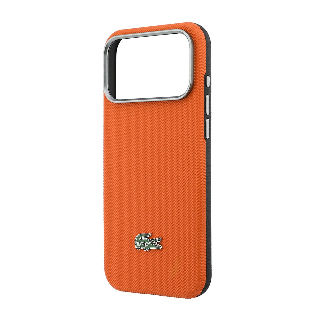 __vg|Turuncu|5|3666339611347-06|Apple iPhone 17 Pro Max Kılıf Lacoste Orjinal Lisanslı MagSafe Şarj Özellikli PVC Yarı Pike Desenli Arka Yüzey İkonik Timsah Dokuma Logolu Kapak