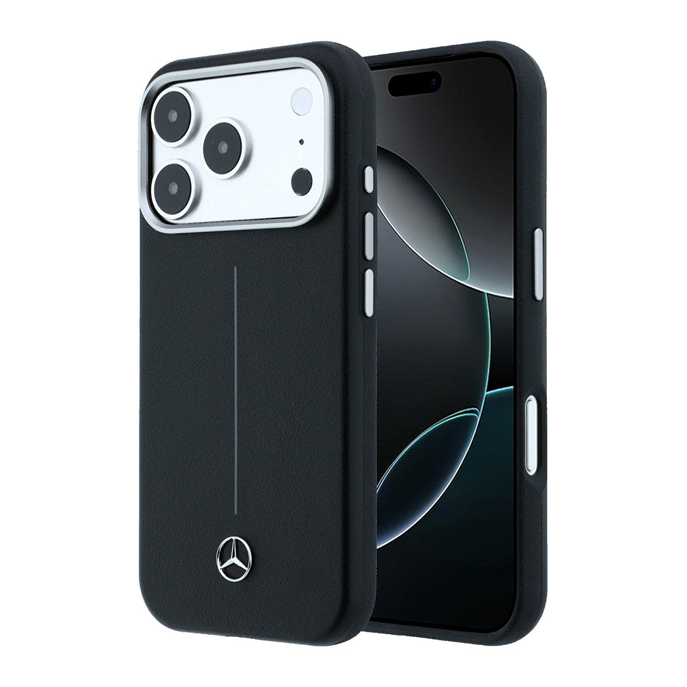 __vg|Siyah|0|3666339617714-01|Apple iPhone 17 Pro Max Kılıf Mercedes Benz Orjinal Lisanslı MagSafe Şarj Özellikli Metal Yıldız Logolu Çizgili Deri Kapak