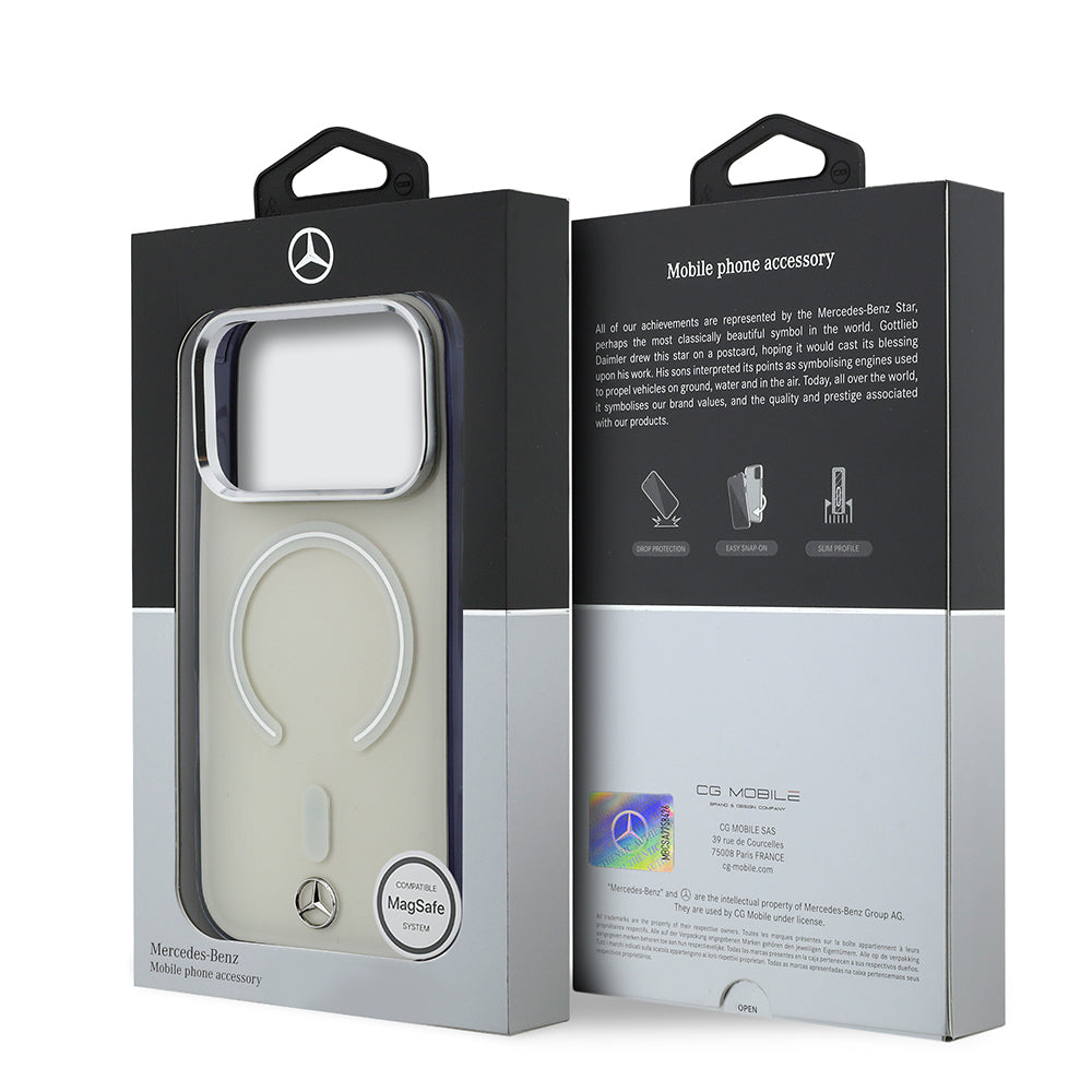 __vg|Bej|7|3666339619510-08|Apple iPhone 17 Pro Max Kılıf Mercedes Benz Orjinal Lisanslı MagSafe Şarj Özellikli Saydam Yüzey İkonik 3D Metal Logolu Kapak