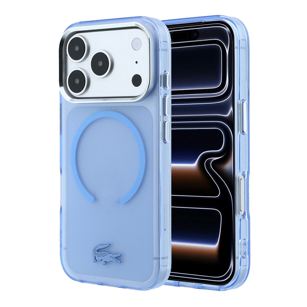 Apple iPhone 18 Pro Kılıf Lacoste Orjinal Lisanslı MagSafe C-Magnet İkonik Timsah Logolu IML Frosted Kapak - Açık Mavi