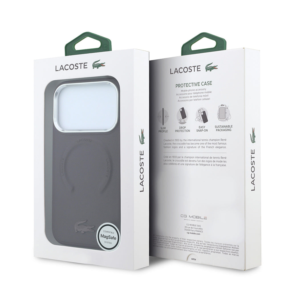 Apple iPhone 18 Pro Kılıf Lacoste Orjinal Lisanslı MagSafe Şarj Özellikli Lenglen Icon Metal Logolu Kapak - Bordo