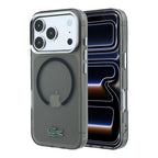 Apple iPhone 18 Pro Max Kılıf Lacoste Orjinal Lisanslı MagSafe Şarj Özellikli Lake Timsah Logolu IML Frosted Kapak - Siyah