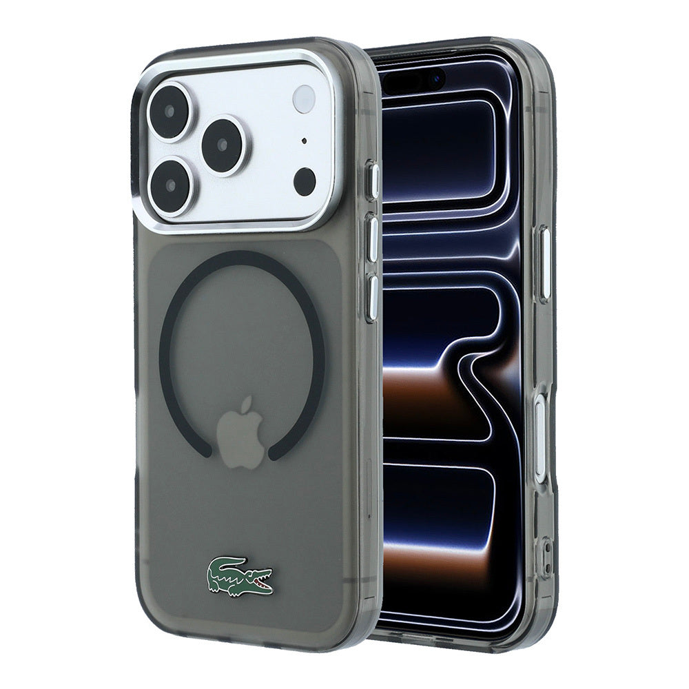 Apple iPhone 18 Pro Max Kılıf Lacoste Orjinal Lisanslı MagSafe Şarj Özellikli Lake Timsah Logolu IML Frosted Kapak - Siyah