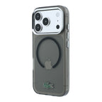 Apple iPhone 18 Pro Max Kılıf Lacoste Orjinal Lisanslı MagSafe Şarj Özellikli Lake Timsah Logolu IML Frosted Kapak - Siyah