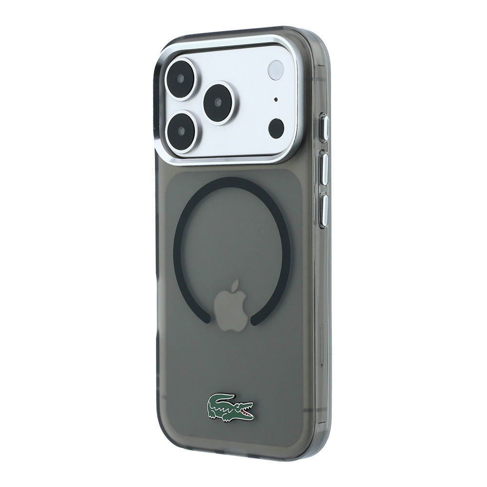 Apple iPhone 18 Pro Max Kılıf Lacoste Orjinal Lisanslı MagSafe Şarj Özellikli Lake Timsah Logolu IML Frosted Kapak - Siyah