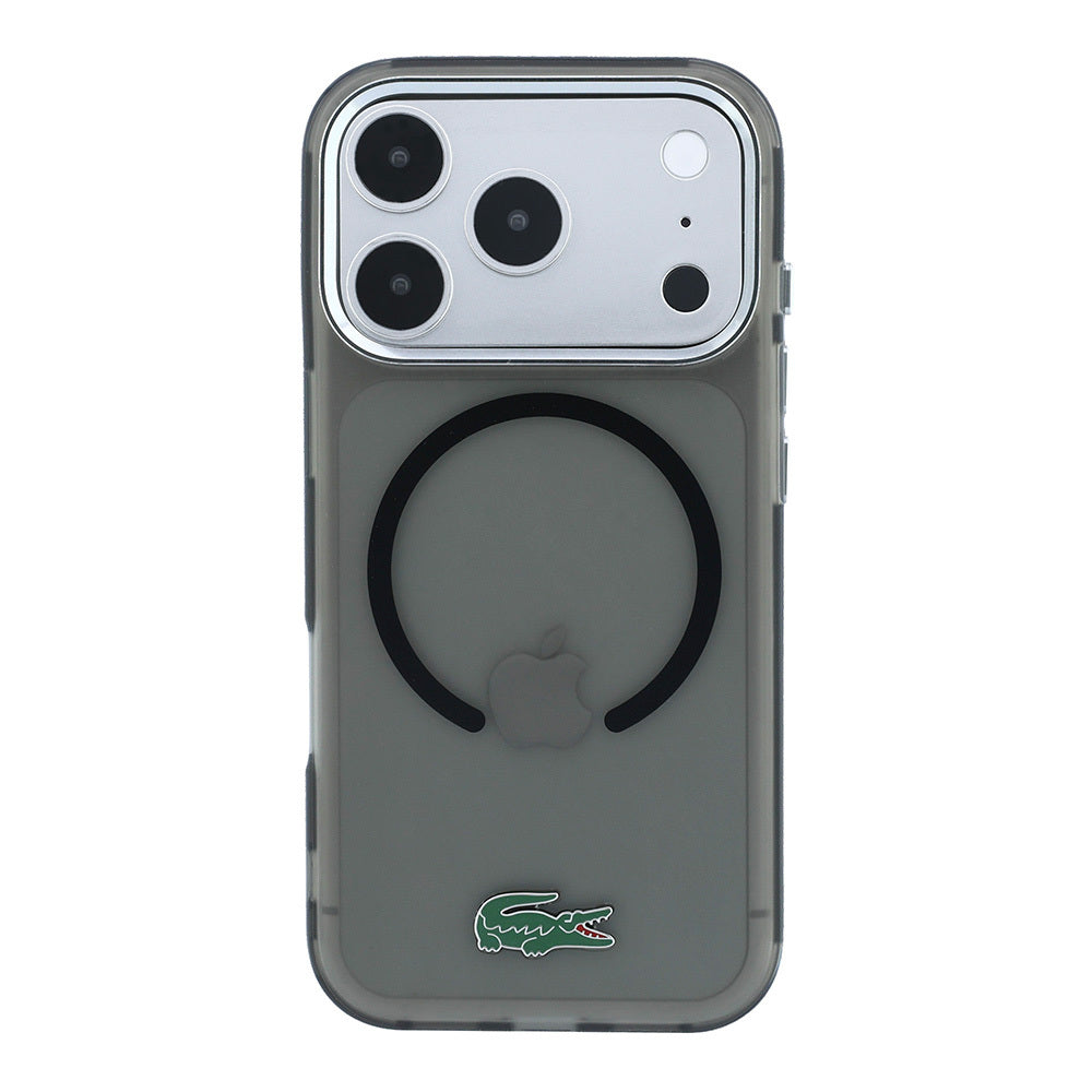 Apple iPhone 18 Pro Max Kılıf Lacoste Orjinal Lisanslı MagSafe Şarj Özellikli Lake Timsah Logolu IML Frosted Kapak - Siyah
