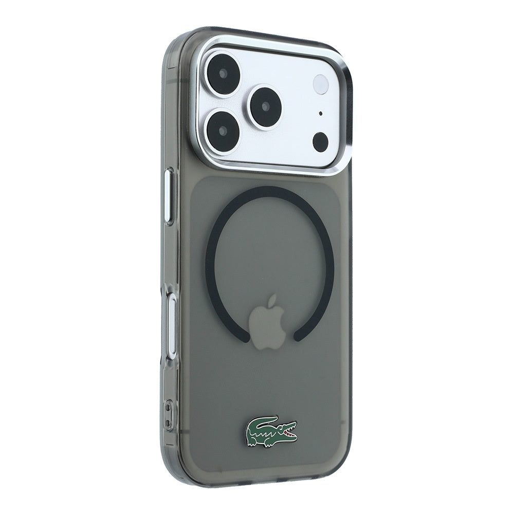 Apple iPhone 18 Pro Max Kılıf Lacoste Orjinal Lisanslı MagSafe Şarj Özellikli Lake Timsah Logolu IML Frosted Kapak - Siyah