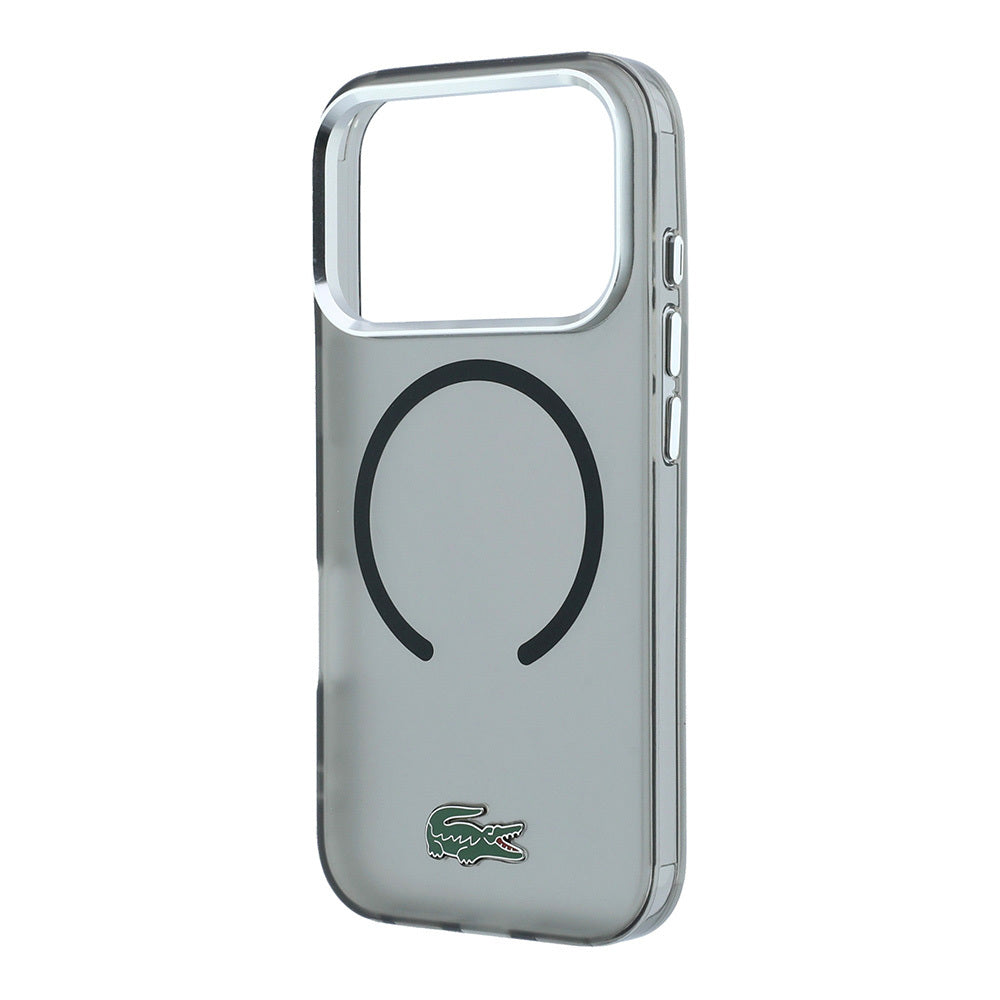 Apple iPhone 18 Pro Max Kılıf Lacoste Orjinal Lisanslı MagSafe Şarj Özellikli Lake Timsah Logolu IML Frosted Kapak - Siyah