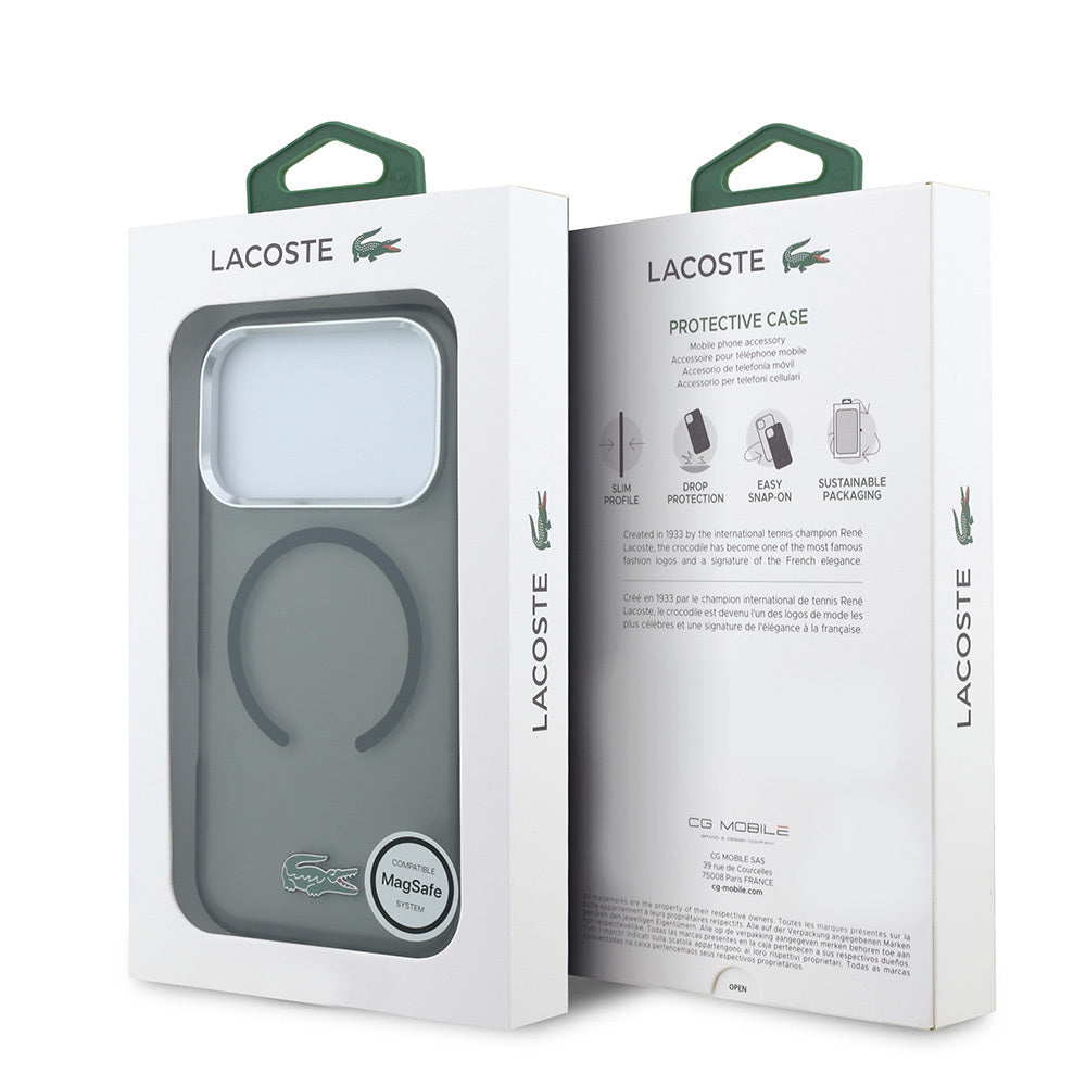 Apple iPhone 18 Pro Max Kılıf Lacoste Orjinal Lisanslı MagSafe Şarj Özellikli Lake Timsah Logolu IML Frosted Kapak - Siyah