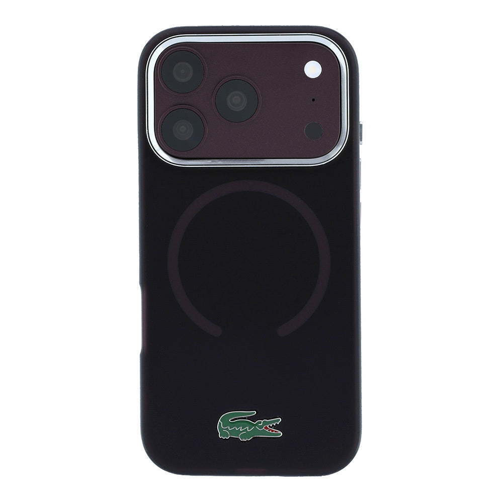 Apple iPhone 18 Pro Max Kılıf Lacoste Orjinal Lisanslı MagSafe Şarj Özellikli Lake Timsah Logolu IML Frosted Kapak - Bordo