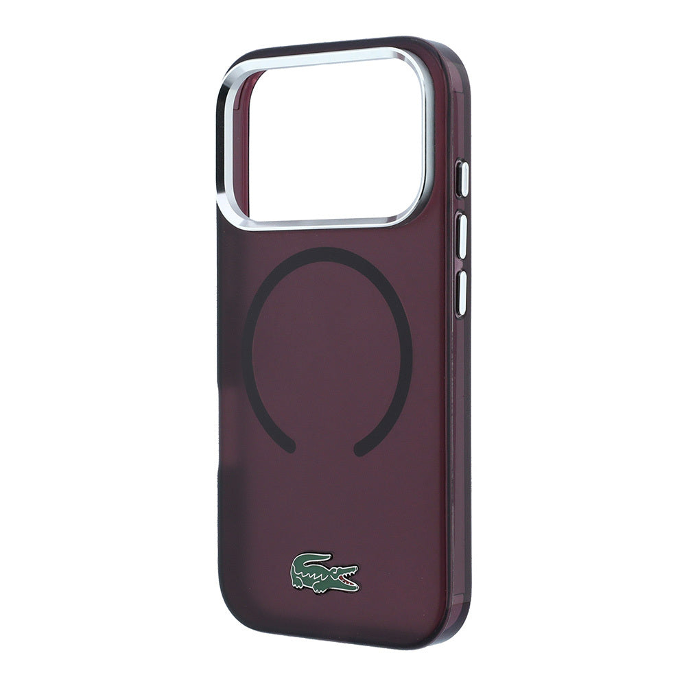 Apple iPhone 18 Pro Max Kılıf Lacoste Orjinal Lisanslı MagSafe Şarj Özellikli Lake Timsah Logolu IML Frosted Kapak - Bordo