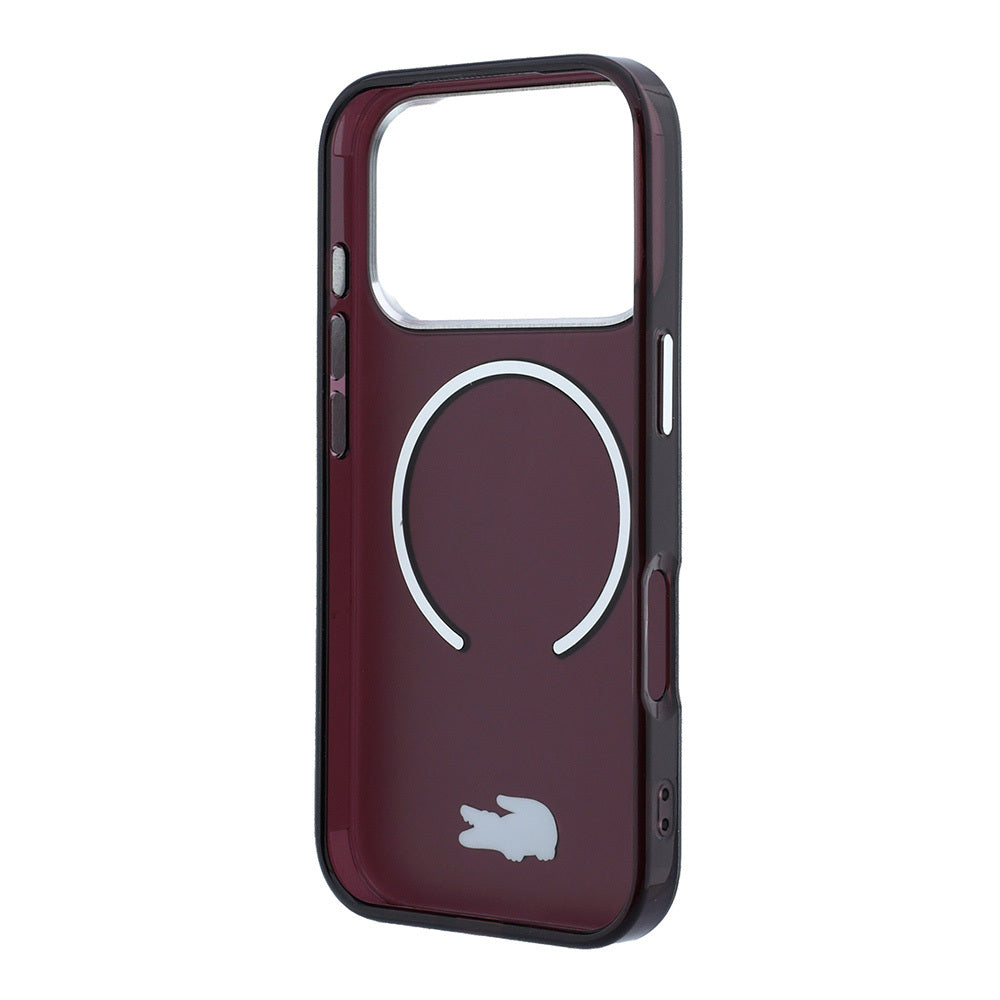 Apple iPhone 18 Pro Max Kılıf Lacoste Orjinal Lisanslı MagSafe Şarj Özellikli Lake Timsah Logolu IML Frosted Kapak - Bordo