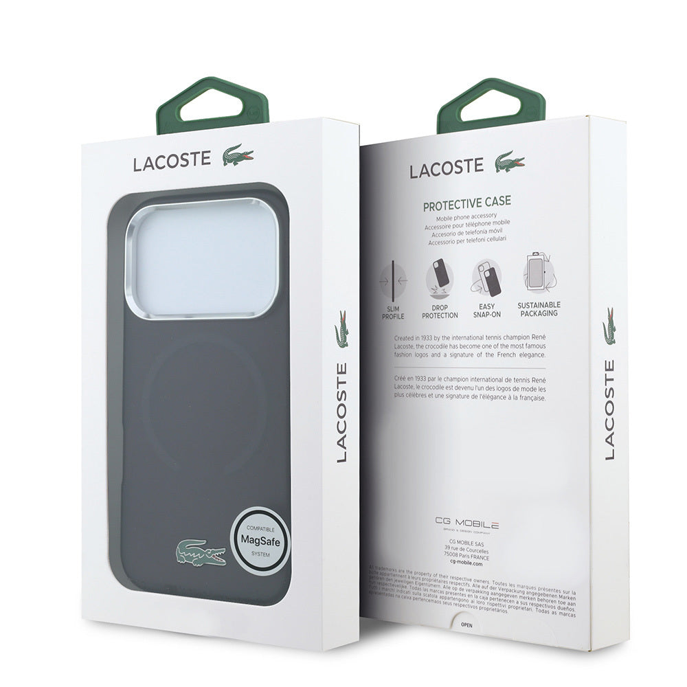 Apple iPhone 18 Pro Max Kılıf Lacoste Orjinal Lisanslı MagSafe Şarj Özellikli Lake Timsah Logolu IML Frosted Kapak - Bordo