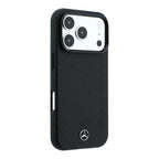Apple iPhone 18 Pro Kılıf Mercedes Benz Orjinal Lisanslı MagSafe Şarj Özellikli 3D Metal Logolu Wrap Wood Deri Kapak - Siyah
