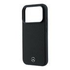 Apple iPhone 18 Pro Kılıf Mercedes Benz Orjinal Lisanslı MagSafe Şarj Özellikli 3D Metal Logolu Wrap Wood Deri Kapak - Siyah