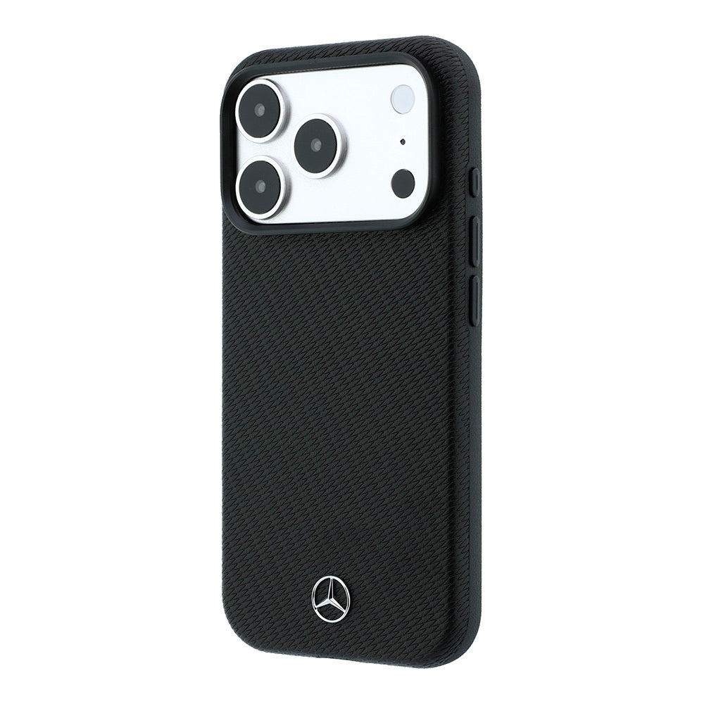 Apple iPhone 18 Pro Max Kılıf Mercedes Benz Orjinal Lisanslı MagSafe Şarj Özellikli 3D Metal Logolu Wrap Wood Deri Kapak - Siyah