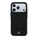 Apple iPhone 18 Pro Max Kılıf Mercedes Benz Orjinal Lisanslı MagSafe Şarj Özellikli 3D Metal Logolu Wrap Wood Deri Kapak - Siyah
