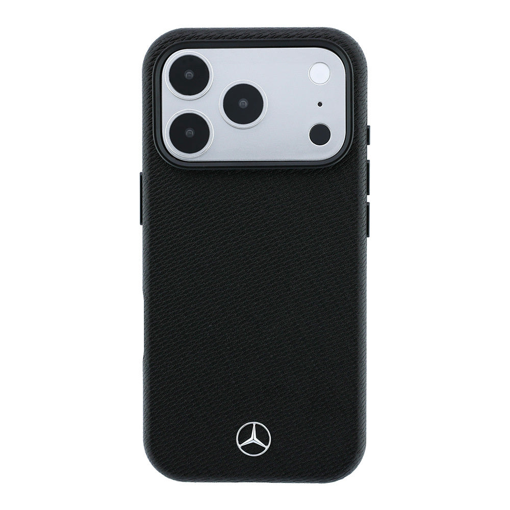 Apple iPhone 18 Pro Max Kılıf Mercedes Benz Orjinal Lisanslı MagSafe Şarj Özellikli 3D Metal Logolu Wrap Wood Deri Kapak - Siyah